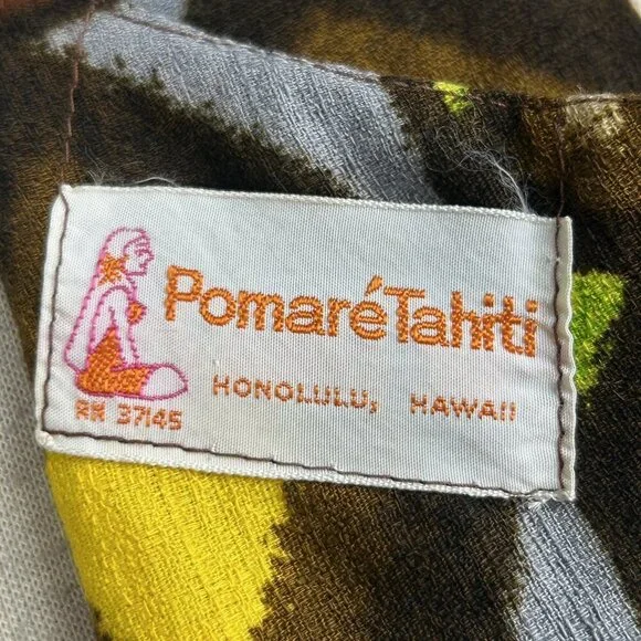 Pomare Tahiti Colorful Hawaiian Tribal Barkcloth Sleeveless Maxi Dress